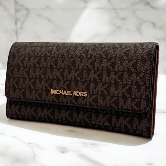 Michael Kors Large Jet Set Travel Signature Wallet Brown - Picture 1 of 8